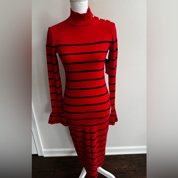 Ralph Lauren Bold Red and Blue Long Bell Sleeve Dress - Picture 2 of 10